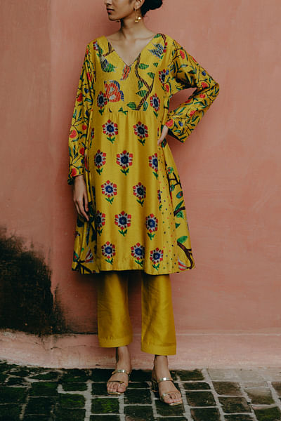 Yellow floral printed kurta set