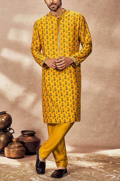 Yellow floral printed kurta set