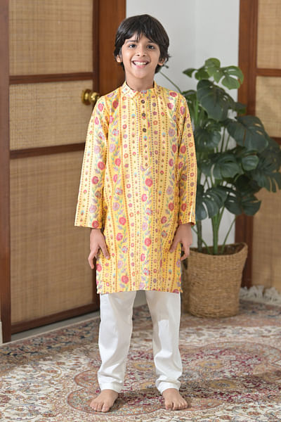 Yellow floral printed kurta set