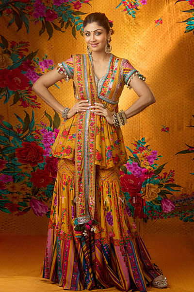 Yellow floral printed sharara set