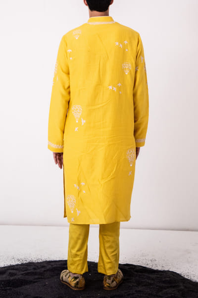 Wabi Sabi Yellow Jaipur palace embroidered kurta set WSBMAY24D110