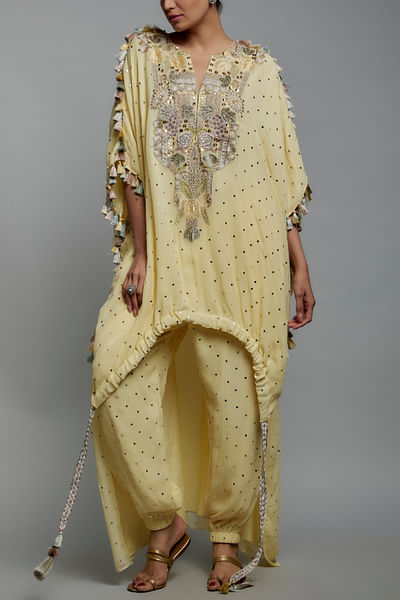 Yellow mukaish embroidered kurta set