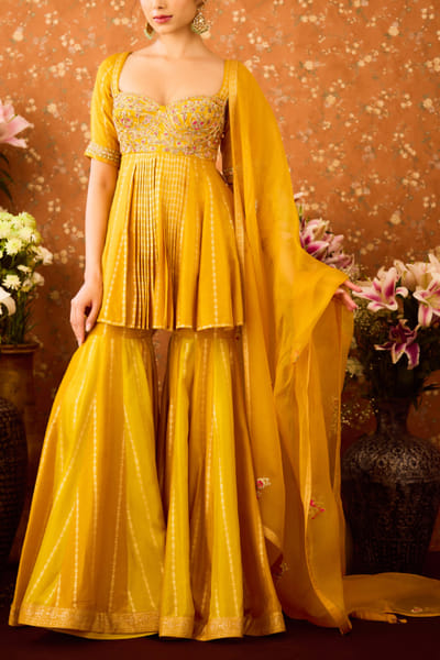 Shyam Narayan Prasad Yellow mustard brocade sharara set SNPOCT2410