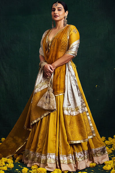 Yellow natural dyed gota lehenga set