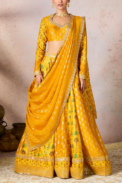 Yellow nomadic tribe printed lehenga set