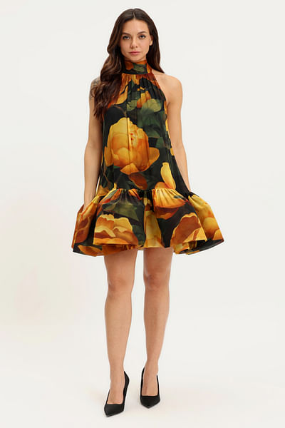 Yellow peonies printed dress