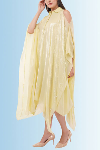 Yellow sequinned kaftan dress
