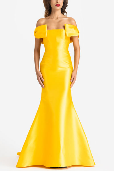 Yellow strapless mermaid gown