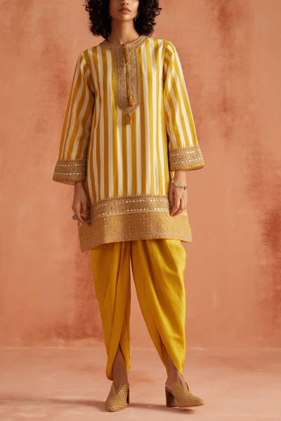 Yellow stripe printed kurta set