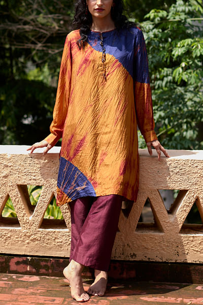 Yellow tie-dye tunic set