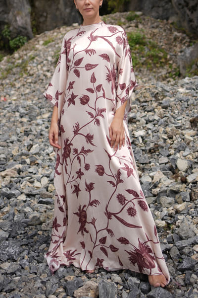 Almond and cherrywood floral print kaftan