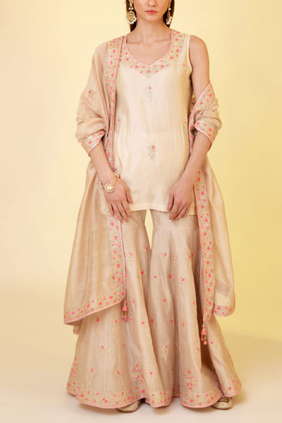 Shyam Narayan Prasad Angora white thread embroidered sharara set SNPMAR2322
