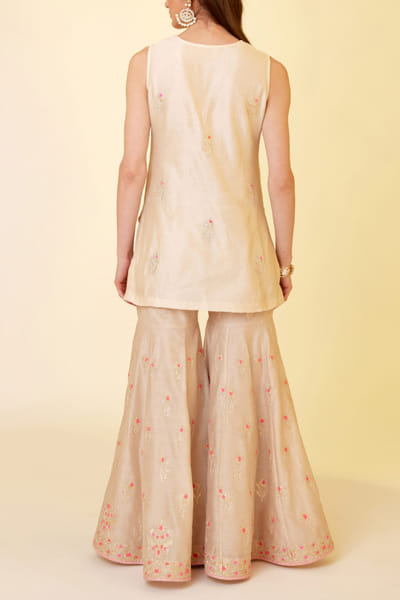 Shyam Narayan Prasad Angora white thread embroidered sharara set SNPMAR2322