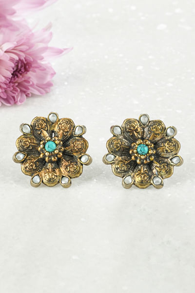 Antique gold pearl stone embellished studs