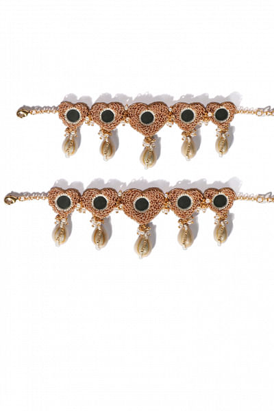 Antique rose gold mirror shell anklets
