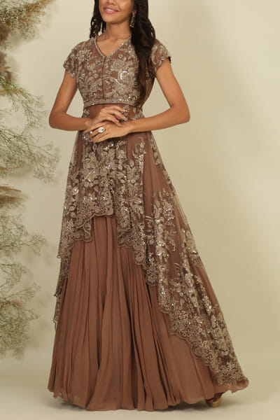 Apricot floral embroidery lehenga set