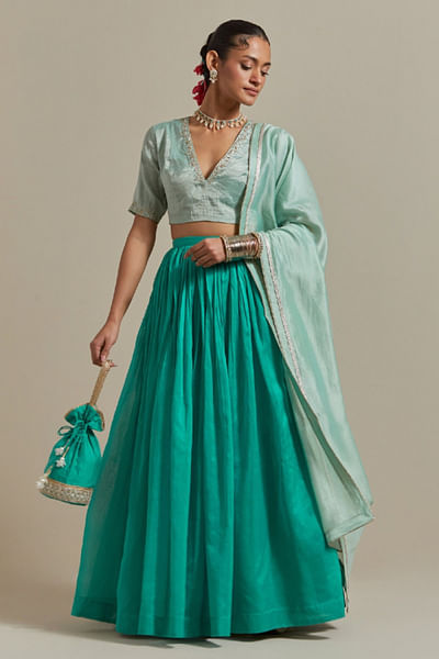 Aqua and mint gathered lehenga set