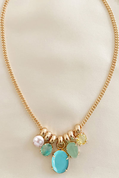 Aqua chalcedony crystal cluster necklace