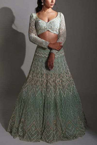Aqua embroidered lehenga set