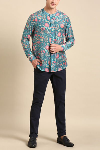 Aqua floral print shirt