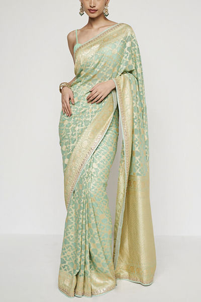 Aqua handwoven banarasi sari set