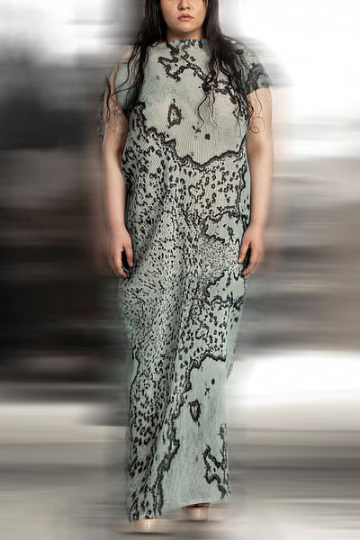 Aqua reef printed textured draped long dress