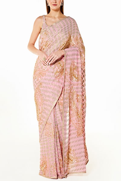 Artsy hand embroidered sari set