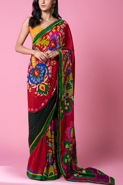 Artsy print embellished sari set