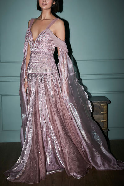 Ash rose hand embroidered gown