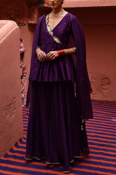 Aubergine embroidered sharara set