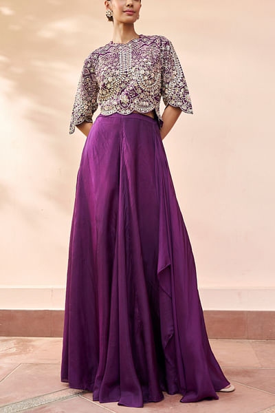 Aubergine floral embroidery co-ords