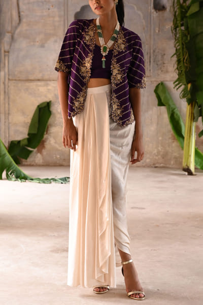 Aubergine floral embroidery jacket set