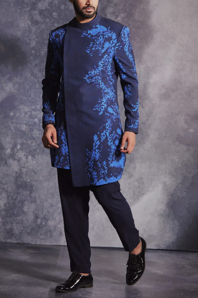 Varun Chakkilam Azure blue pixelated print sherwani set VACNOV23IL22