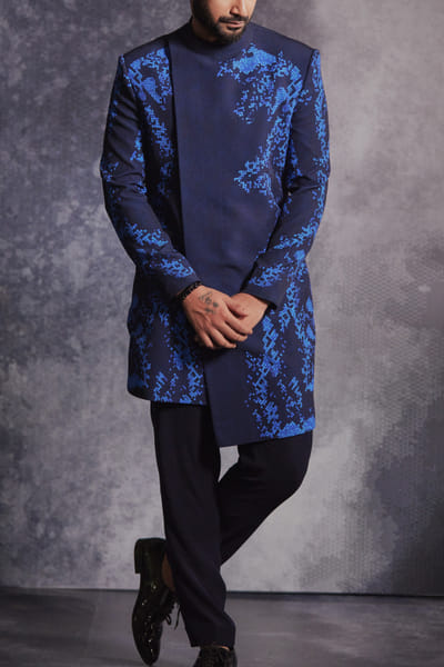 Varun Chakkilam Azure blue pixelated print sherwani set VACNOV23IL22