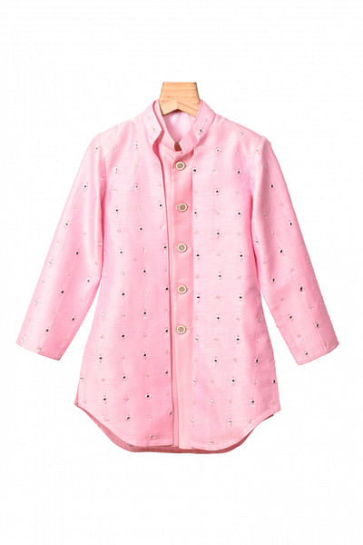 Baby pink embroidered achkan kurta set