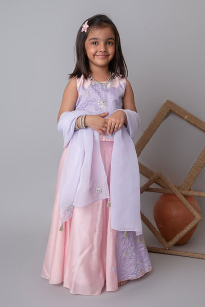 Baby pink floral appliqued lehenga set
