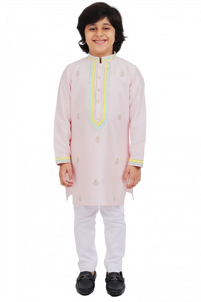 Baby pink floral embroidery kurta set