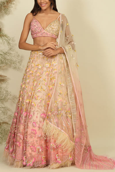 Baby pink floral embroidery lehenga set