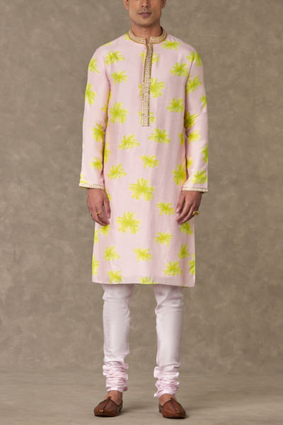 Baby pink floral print kurta