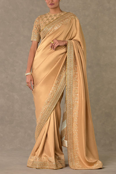Beige dori embroidery sari set