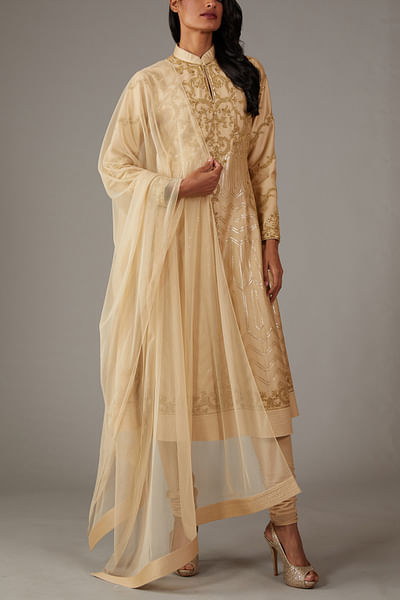 Beige embroidered kurta set
