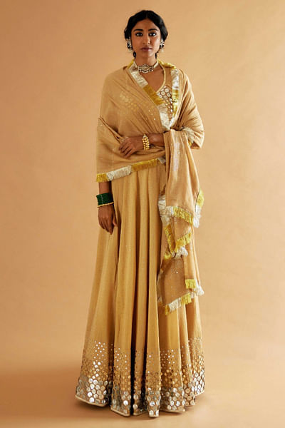 Beige embroidered lehenga set
