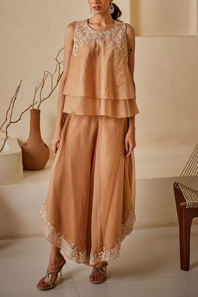 Beige embroidered top