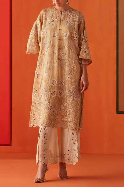 Beige floral embroidery jacket