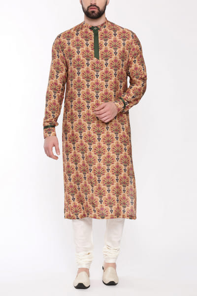 Beige Floral print kurta set