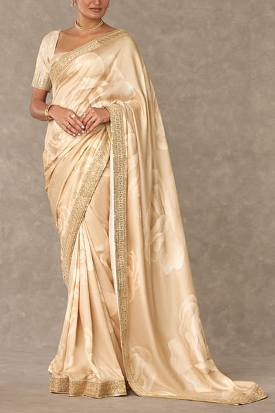 Beige floral print sari set