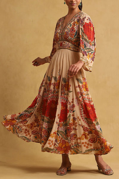 Beige floral printed dress