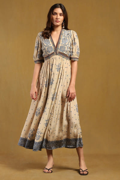 Ritu Kumar Beige floral printed dress RITMAR25D319747