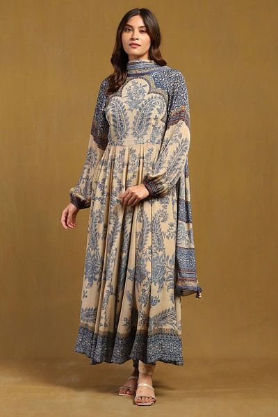 Beige floral printed kurta set