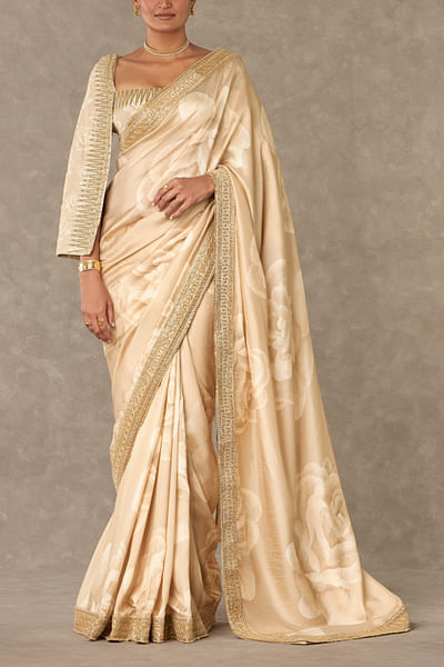 Beige floral printed sari set